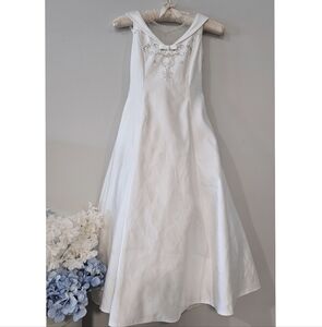 Bonny Girls White Beaded V-neck Sleeveless Special Occasion Formal Long Dress